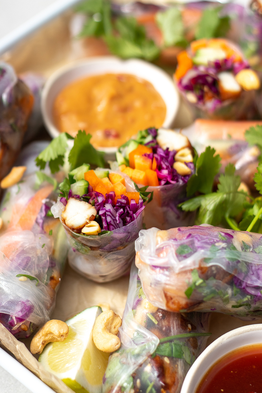 Teriyaki Chicken Rice Paper Rolls Assortment Foods